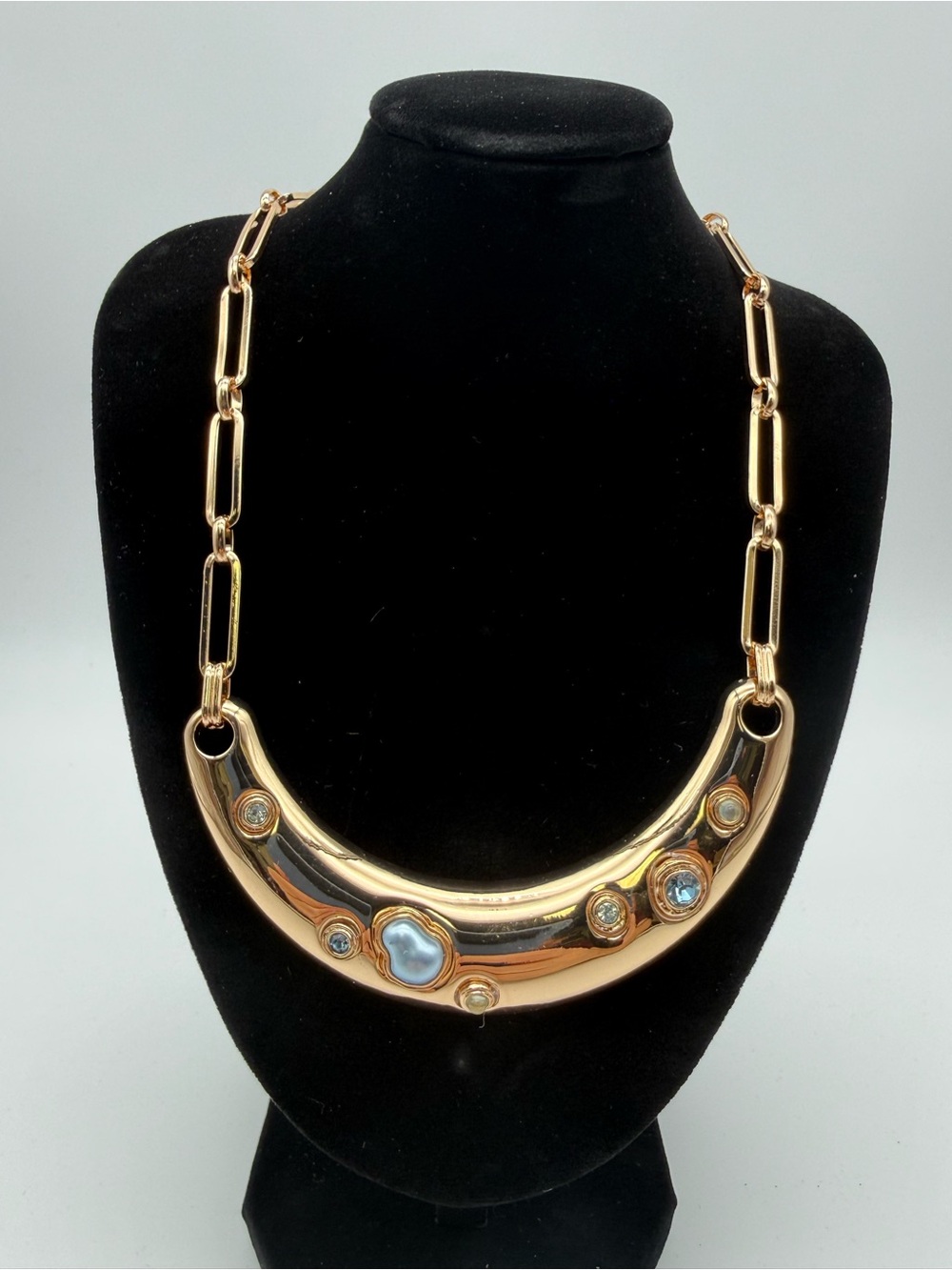 INC International Concepts Gold Crescent Necklace with Blue Accents